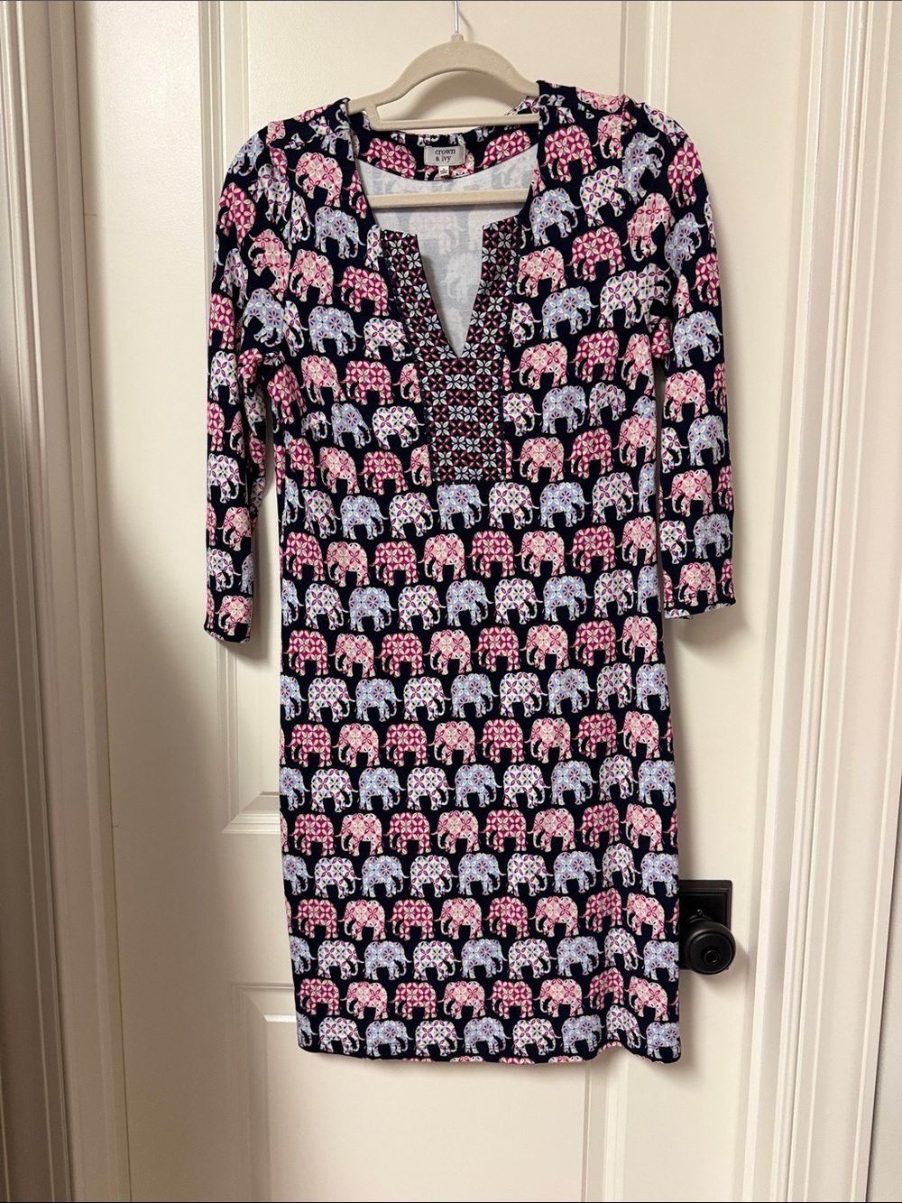 crown & ivy Navy Tunic with Pink & Light Blue Floral Elephants